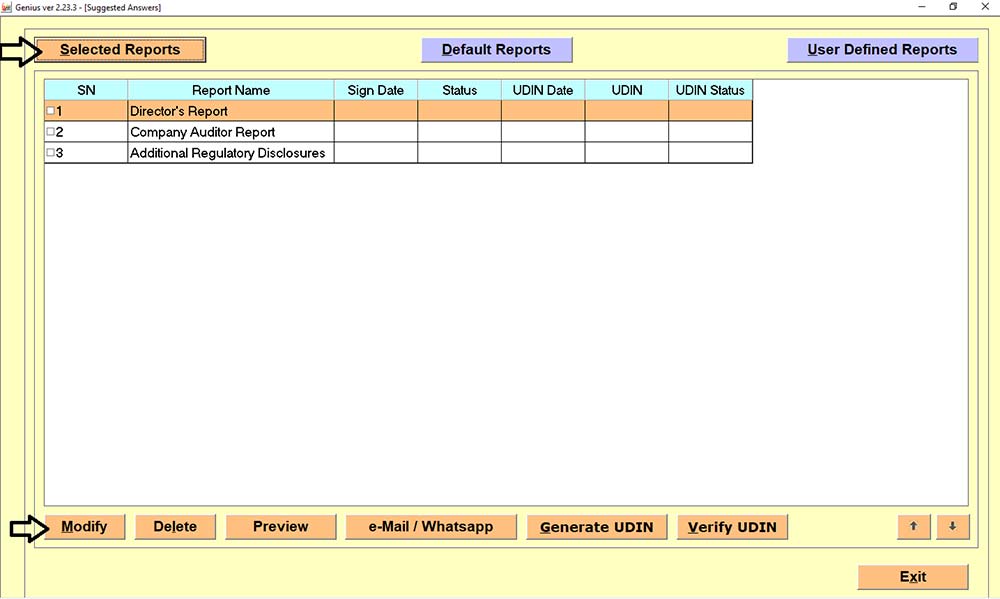 Gen Bal Software Selected Reports