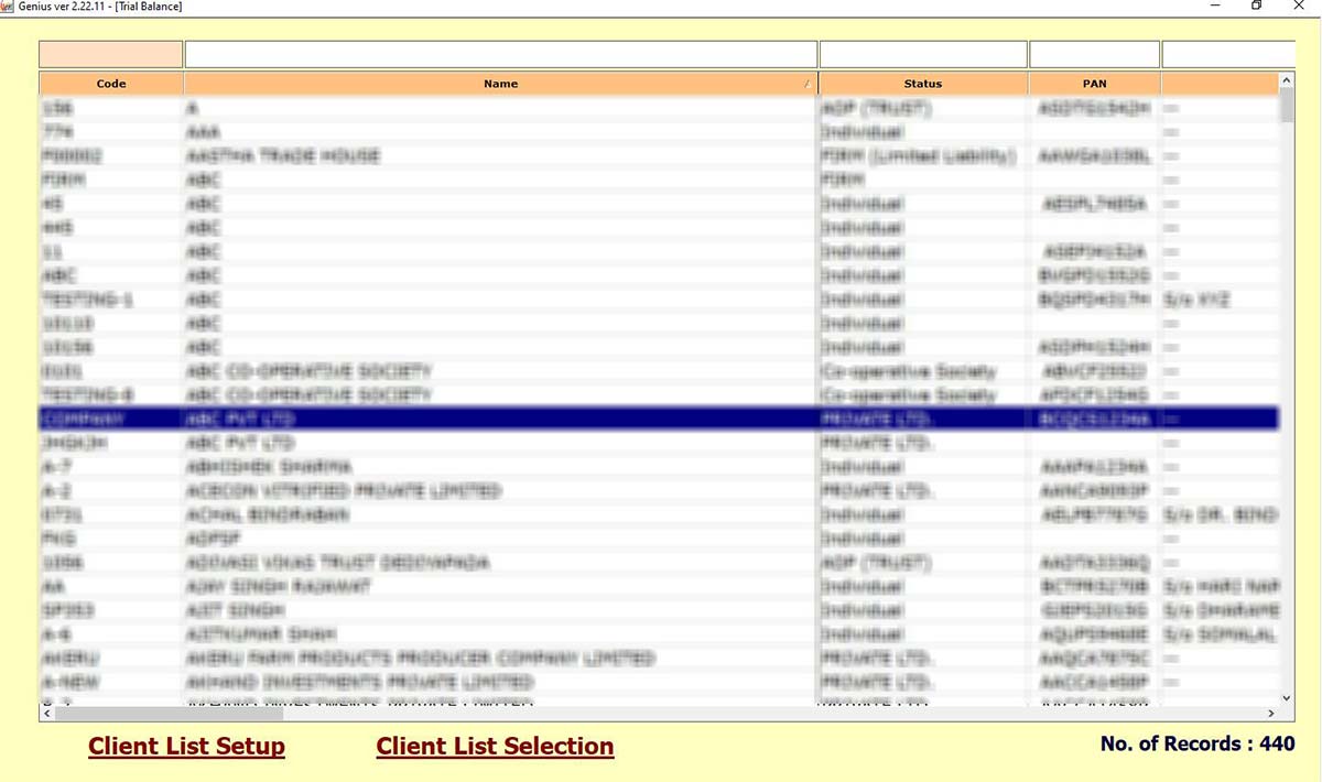 Gen Bal Software Client Details