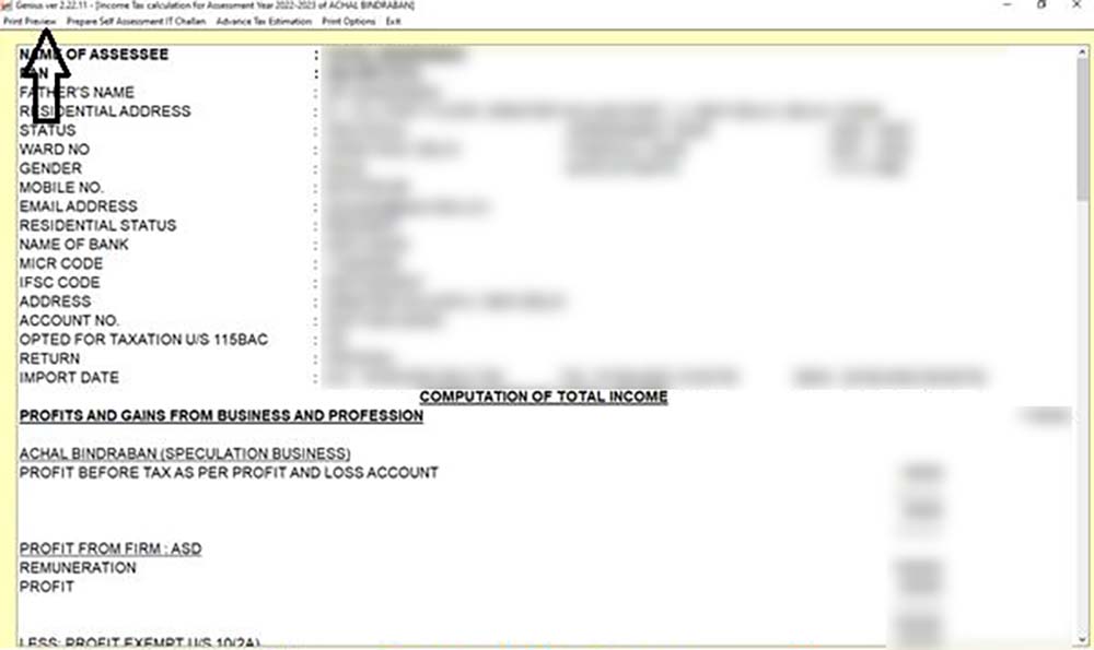Print Preview Tab of Computation