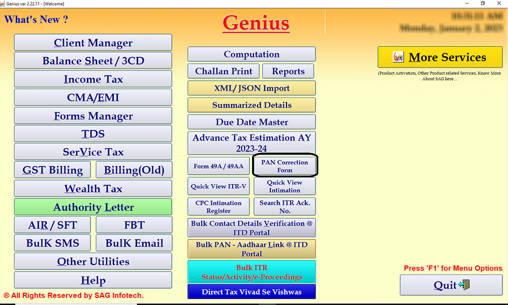 Genius Software PAN Correction Form
