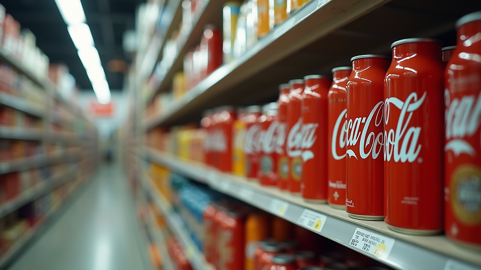 Eye-level view of a shelf filled with various trademark packaging designs