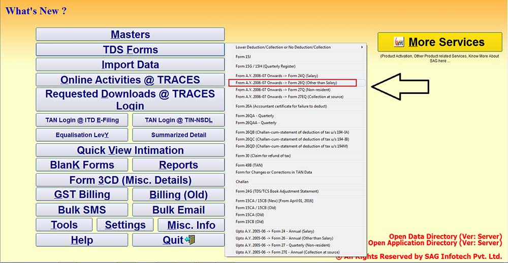 Gen TDS Software Form Option