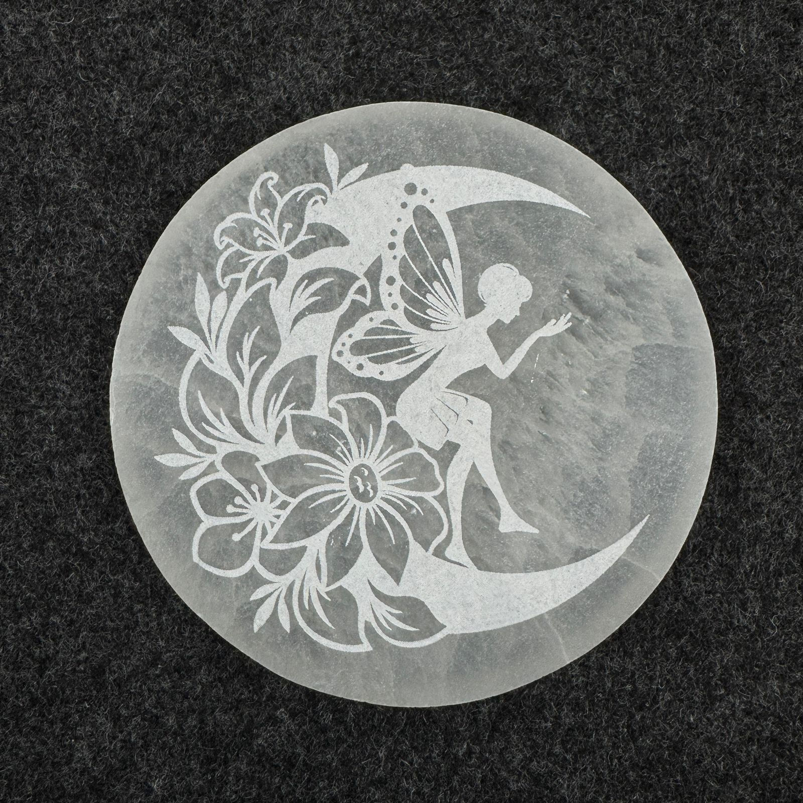 Selenite Disc (Round) -  Fairy With Flower