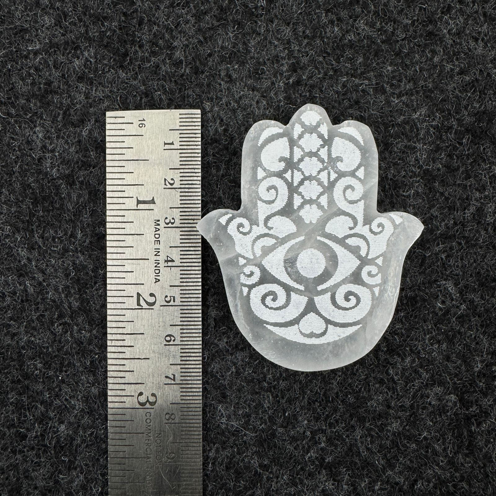 Selenite Disc (Hamsa Shape) - Carving
