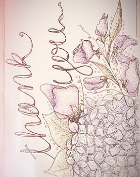 Thank you card, hydrangeas, sweet peas