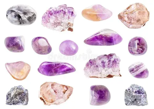 Various ametrine crystals both polished and unpolished.