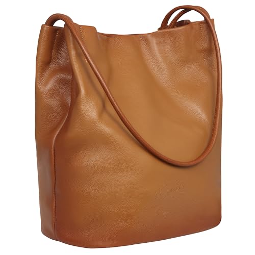Iswee Genuine Leather Tote Bag for Women Shoulder Bags Ladies Handbags and Purses Bucket Bags Hobo Bag Trendy