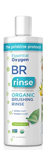 Essential Oxygen Certified BR Organic Brushing Rinse, All Natural Mouthwash for Whiter Teeth, Fresher Breath, and Happier Gums, Alcohol-Free Oral Care, Peppermint, 16 Ounce