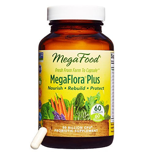 MegaFood - MegaFlora Plus, Probiotic Help for Digestion, Intestinal Balance, and Immune Health, 50 Billion CFU, Vegetarian, Gluten-Free, Non-GMO, 60 Capsules