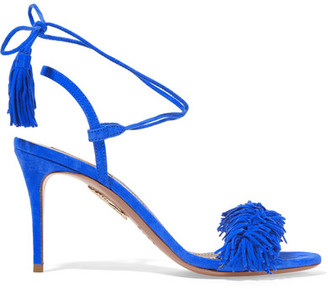 Aquazzura - Wild Thing Fringed Suede Sandals - Bright blue