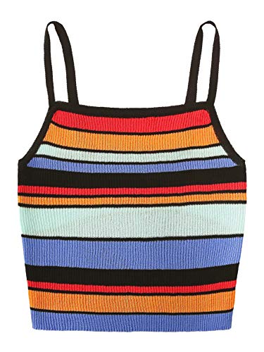 SweatyRocks Sexy Strappy Striped Rib Knit Cami 
