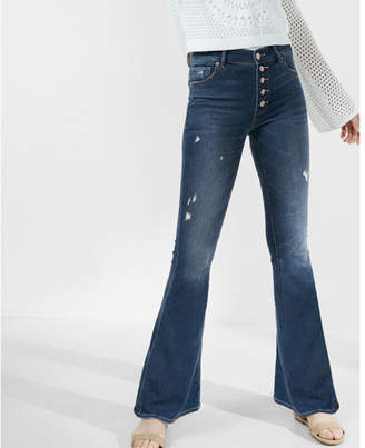 Express high waisted button fly stretch+supersoft bell flare jeans