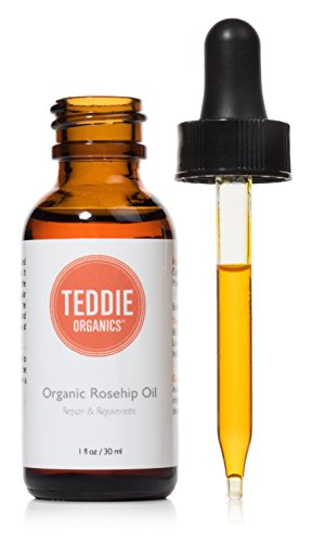 Teddie Organics Rosehip Seed Oil for Face, Hair and Skin 1oz, Pure Rose Hip Oil works as carrier and facial oil
