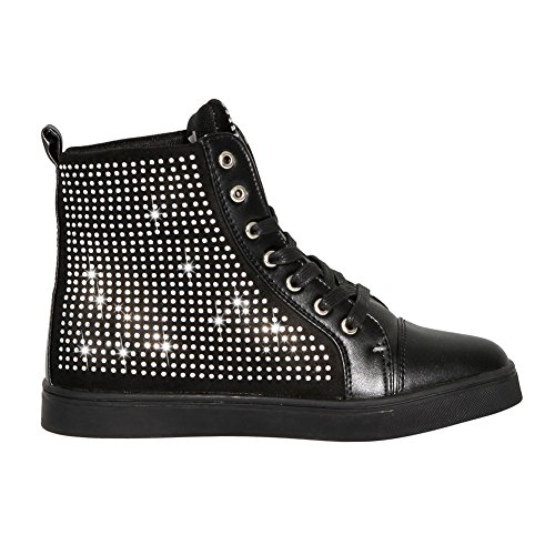 Alexandra Collection Womens Rhinestone Shoes High Top Dance Sneakers Black 7