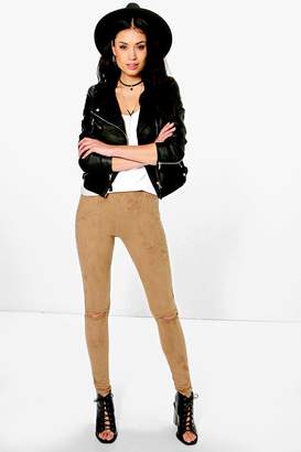 boohoo Cleo Suedette Split Knee Leggings