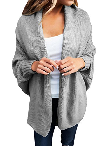 Dearlove Women's Casual Long Dolman Sleeve Draped Open Front Cozy Loose Knit Cardigan Sweaters Oversized Outwear Coat Grey L 12 14
