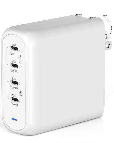 130W USB C Charger Block, RARVEL 4 Port Foldable Compact GaN Wall Charger for iPhone 15/14, iPad Pro/Air, Galaxy S23/S22, Pixel, Motorola