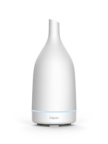 Cliganic Ceramic Aromatherapy Diffuser for Essential Oils (White) - 7 Color Lights, Cool Mist, Auto Shut Off for Home u0026 Office