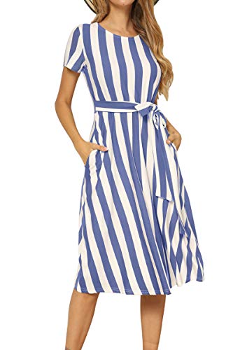 levaca Casual Striped Loose Flowy Tunic Midi Dress