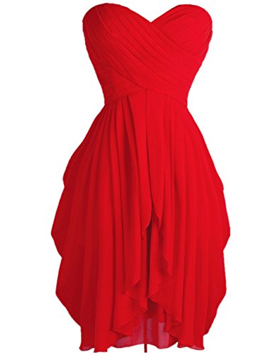 FEESHOW Junior's Party Chiffon Dresses Strapless Sweetheart Lace Up Back Dresses Prom Homecoming Dresses Red 8