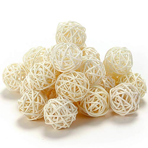 Byher Set of 12 Wicker Rattan Balls for Home Decoration (5cm, White)