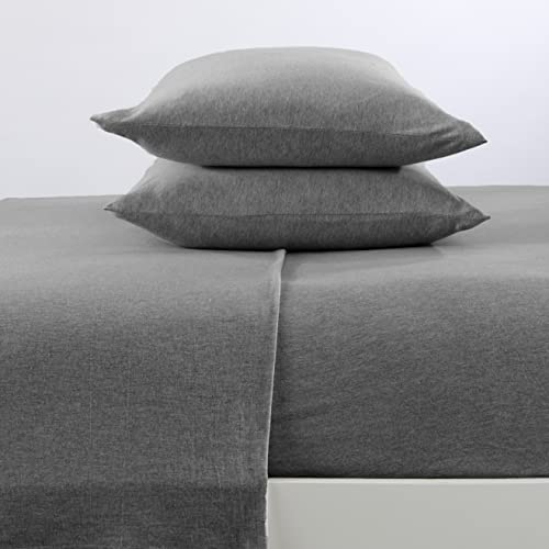 Great Bay Home 4 Piece Jersey Knit Queen Cotton Blend Grey Sheet Set | Ultra-Soft T-Shirt Jersey Bedding Sheets & Pillowcases | Heathered, Breathable, All Season Bed Sheets (Queen, Charcoal)