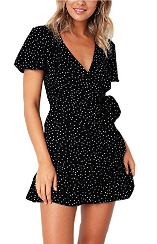 Relipop Summer Women Short Sleeve Print Dress V Neck Casual Short Dresses