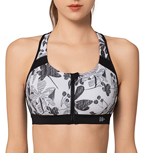 Yvette Women Racerback Sports Bras for High Impact Workout Fitness Front Zip Closure Wirless