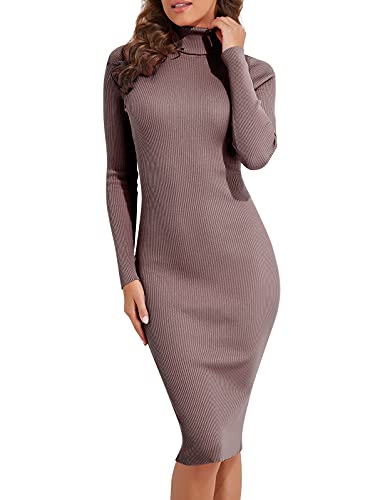 PrettyGuide Turtleneck Long Sleeve Midi Knit Sweater Dress