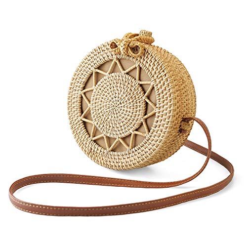SUNKY Handwoven Round Rattan Bag Crossbody Bags Handmade Clutch Woven Handbag For Women