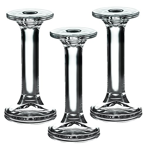 Light In The Dark Set of 3 Glass Candle Stick Holders - Round Taper Candles Holder – for Candlestick, Dinner Candles, Party and Wedding Centerpieces, Table Decoration (7.5 Inch Tall)