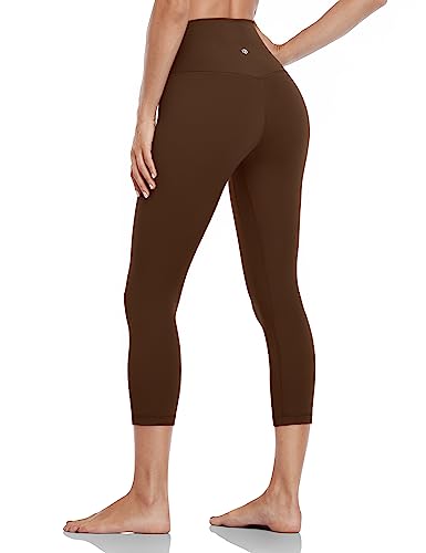 HeyNuts High Waisted Yoga Capris Leggings for Women, Buttery Soft Workout Cropped Pants Compression 3/4 Leggings 21'' Java Coffee XXS(00)
