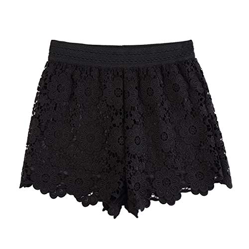 KGYA Women's Sexy Short Inseam Elastic High Waisted Summer Beach Crochet Black Lace Shorts
