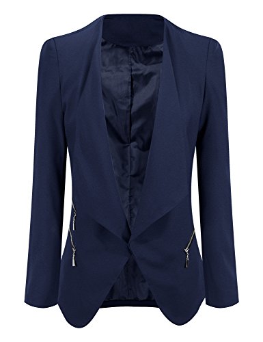 Grapent Women's Navy Blue Open Front Draped Asymmetric Side Zip Business Blazer Jacket US 10