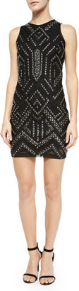 Rodan Studded Leather-Trim Dress, Black
