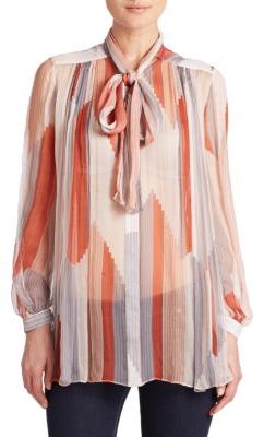 Zimmermann Arcadia Graph Silk Bow Tie Blouse