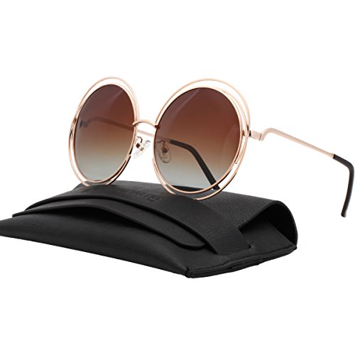 VIVIENFANG Full Metal Double Circle Wire Frame Oversized Round Sunglasses Polarized 86613A Gold