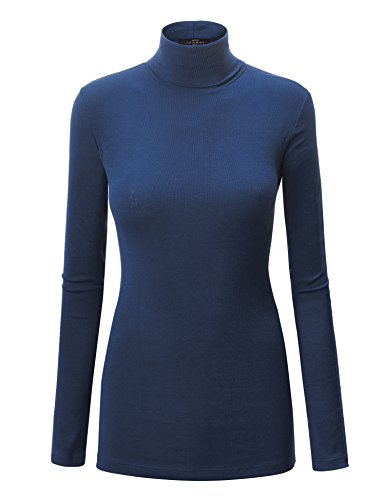 WT950 Womens Long Sleeve Turtleneck Top Pullover Sweater L Navy