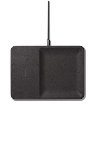 Courant Wireless Charging Accessory Tray, Qi Certified, Fast-Charging, Italian Leather, Compatible with iPhone Xs/XS Max/XR/X/Android (Ash)