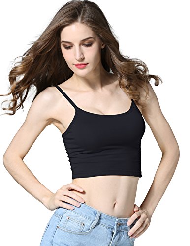 cunlin Crop Top Cami Camisole Summer Women Sexy Slim Sleeveless Spaghetti Strap Tank Top Black S