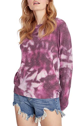 Wildfox Women's Long Sleeve Pullover Sweatshirt, Magenta Tie Dye, Small