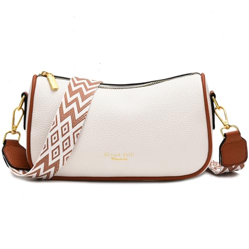 YAVCOOL Small Crossbody Bag for Women Wide Strap Shoulder Bag Trendy Design Cluth Crossbody Purse and Handbag Top Zip