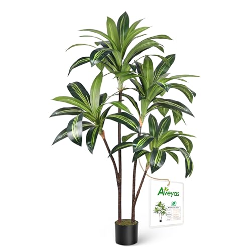 Aveyas 4ft Artificial Dracaena Tree for Home Decor, 4 Feet Real Touch Large Faux Plant Fake Silk Floor Trees with Pot for Indoor Outdoor House Living Room Office (4 ft Tall)