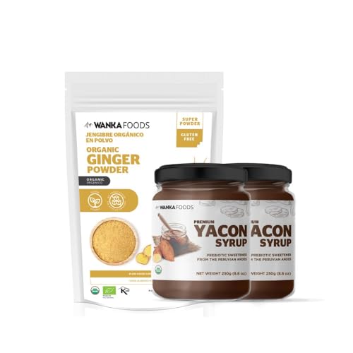 Organic Yacon Syrup, Natural Sweetener Rich in Antioxidants, & Organic Ginger Powder from Peru, 14 Oz or 397g