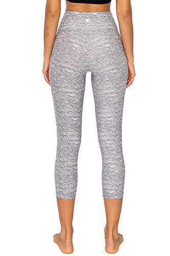 Leggings Depot Women's Athletic Leggings Pocket Yoga Pants, Capri-P532, Space Dye Lightgrey, M