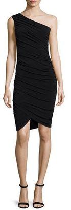 Deedee Ruched One-Shoulder Sheath Dress, Black