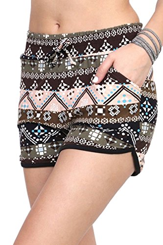Stretch Dolphin Cut Ultra Soft Shorts for Women with Pockets - Drawstring Waistband - Tribal Olive - Small/Medium