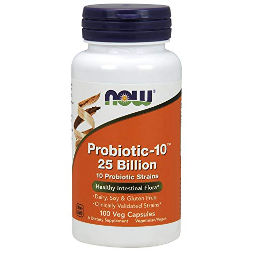 NOW Supplements, Probiotic-10™, 25 Billion, with 10 Probiotic Strains, Dairy, Soy and Gluten Free, Strain Verified, 100 Veg Capsules