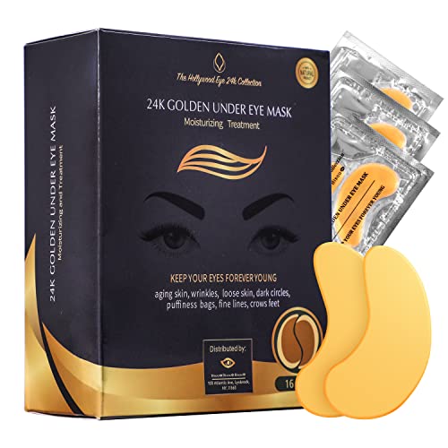 24K Gold Under Eye Mask | Under Eye Treatment for Women | Collagen Eye Pads| Eye Mask Skin Care | Deep Moisturizing Improves Elasticity | 16 Pairs (1 pack)
