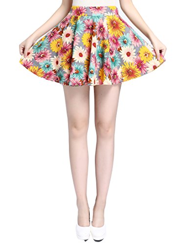 v28 Women Girls Stretch Waist Flared Plain Pleated Casual Mini Skater Skirt (One Size, Style 5)